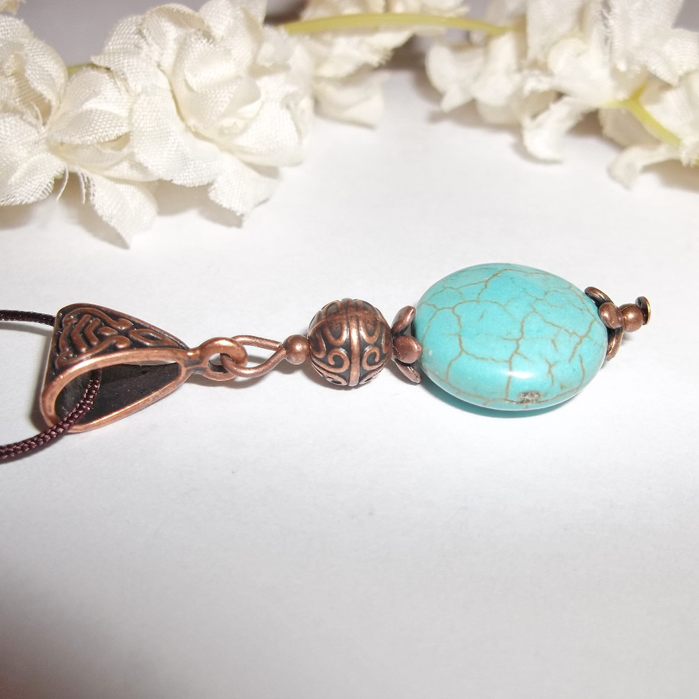Faux Turquoise Blue And Copper Necklace NWT 4785 - Picture 7 of 8